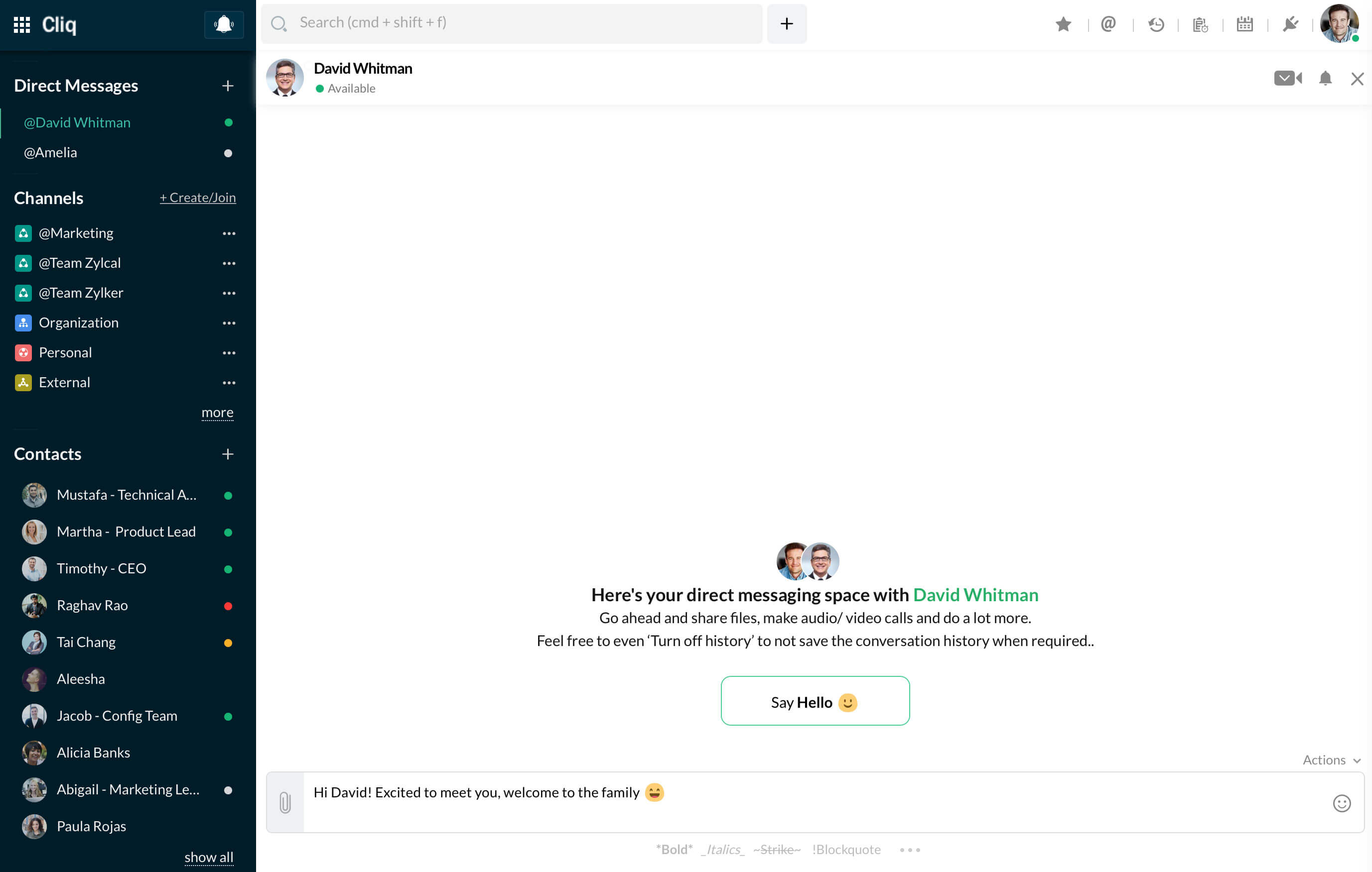 点击联系人并在文本框中开始输入