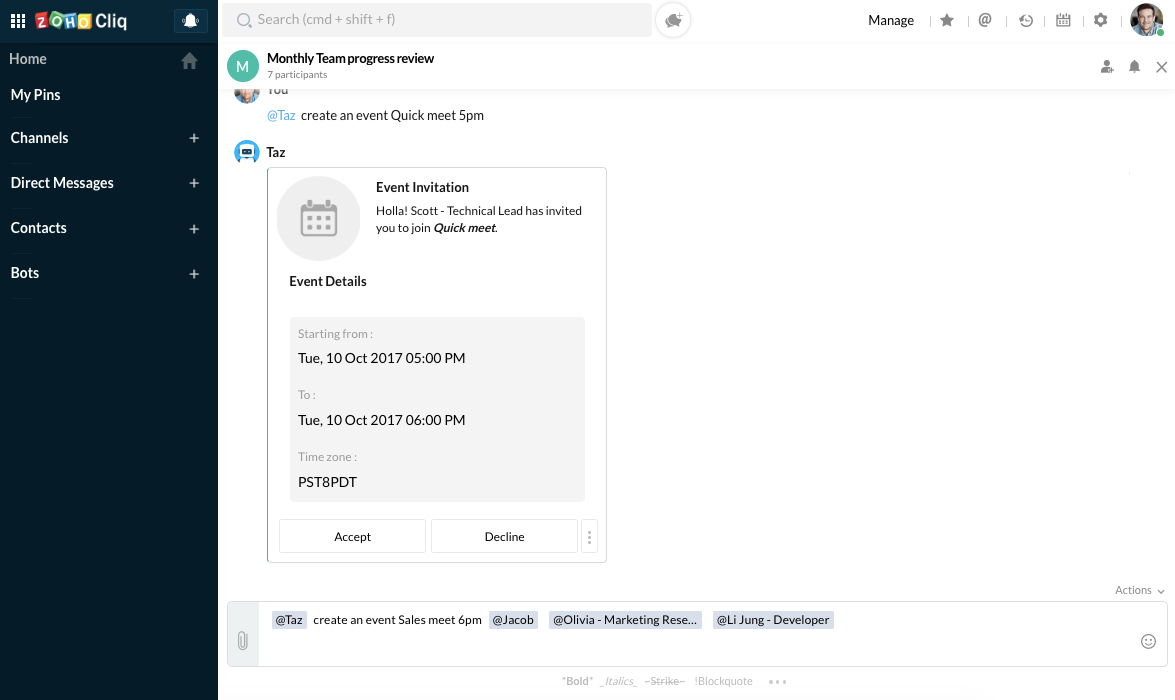 在文本框中键入输入内容，并且还提及名称