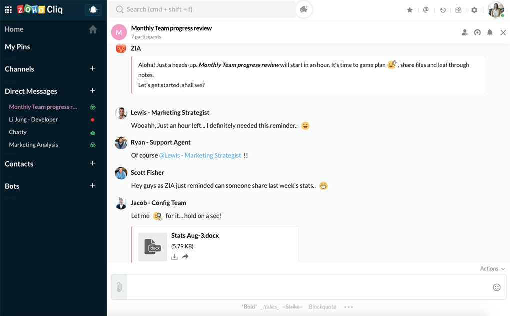 ZIA 将以预定的时间间隔发出提醒。