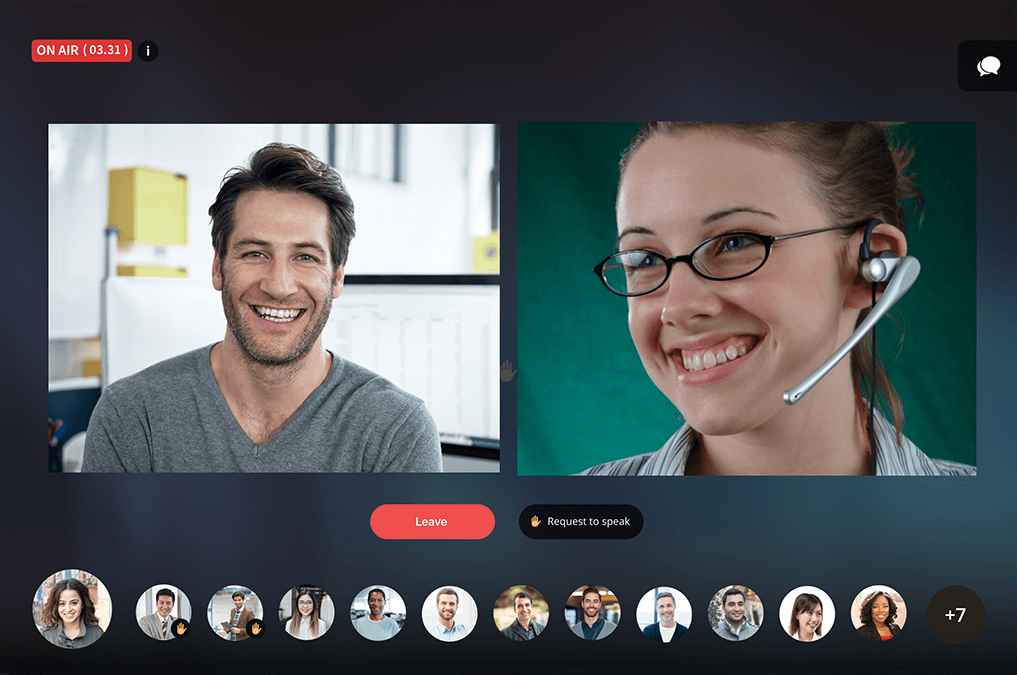 其他用户所看到的会话视图。 其余用户现在会看到主持人和获批准用户的视频。