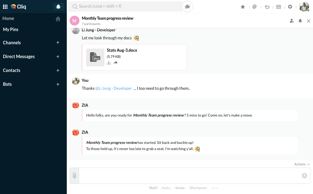 ZIA 将在活动开始前 5 分钟发出通知，并且一旦活动已开始，也会进行通知。