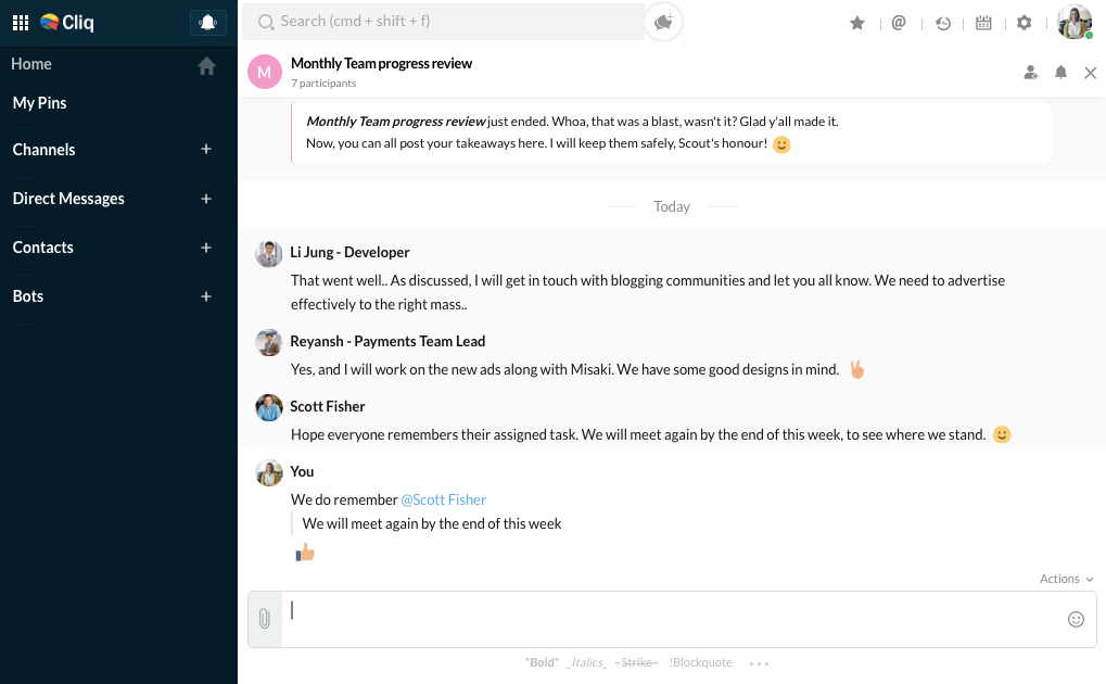 一旦活动结束，ZIA 将会通知每个人