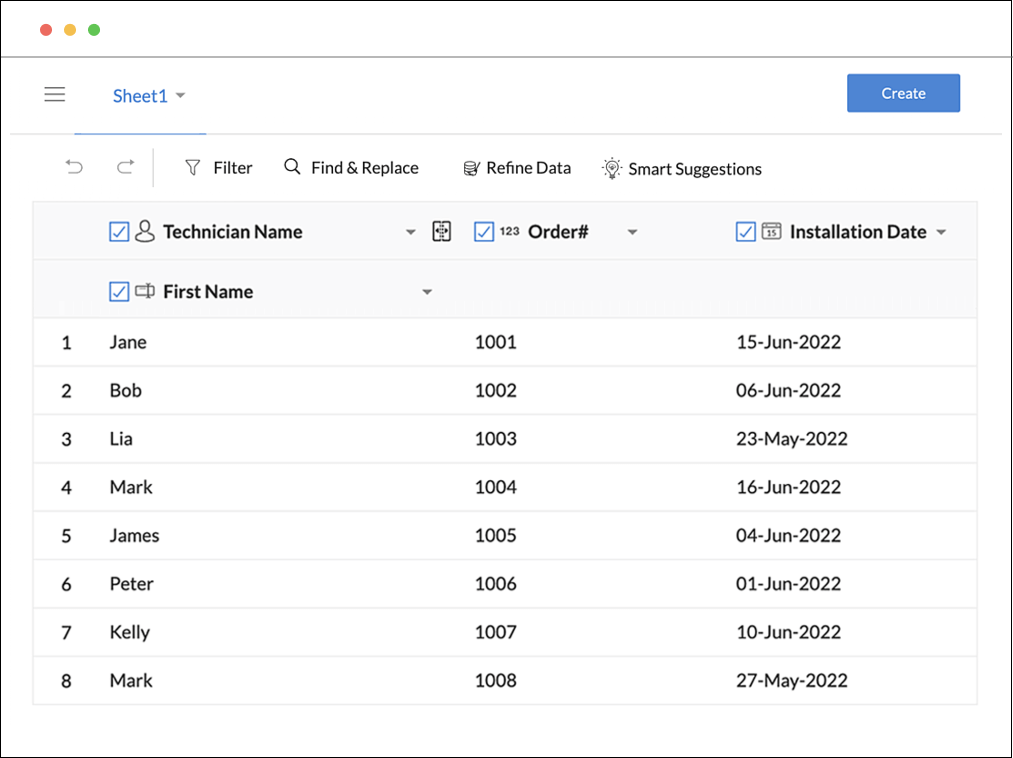 然后，Zoho Creator会根据您的Excel文件/电子表格自动填充您的应用数据