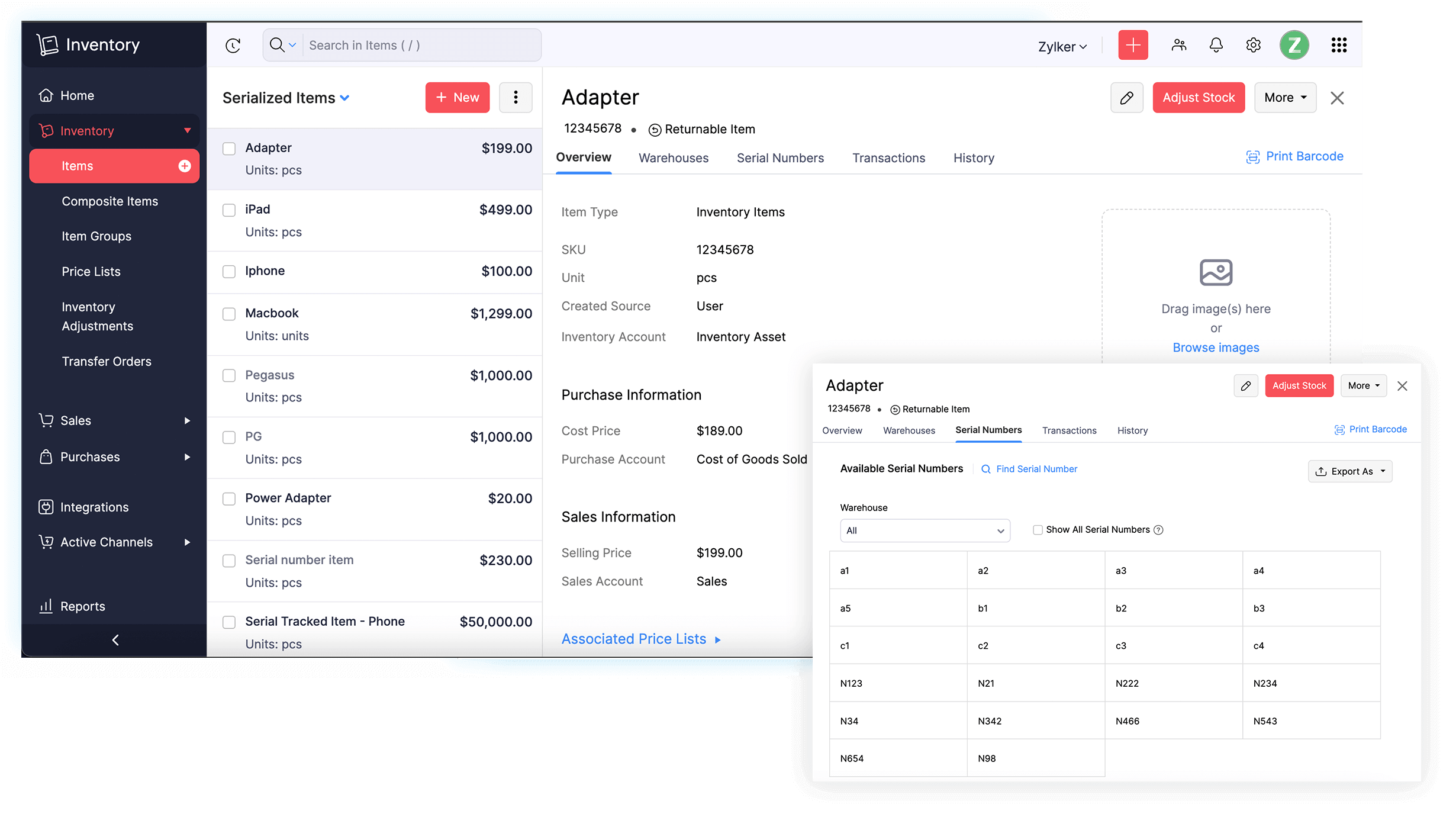 序列号跟踪-库存跟踪系统 | Zoho Inventory