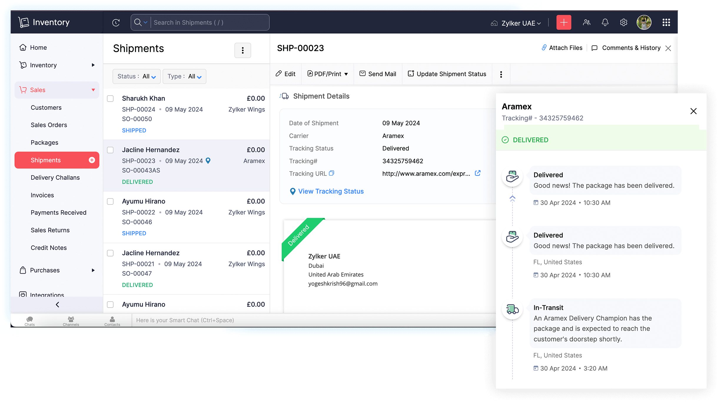 发货跟踪-库存跟踪系统 | Zoho Inventory