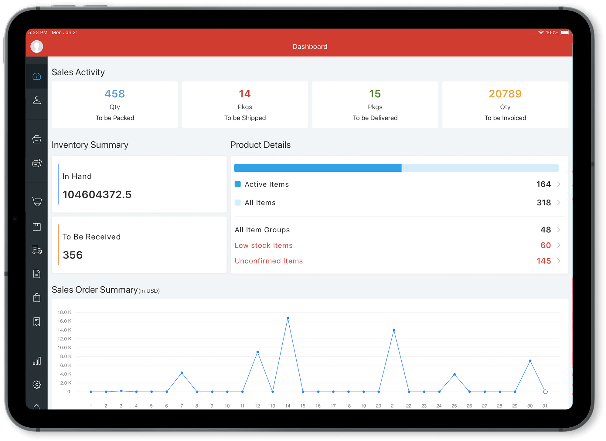 Zoho Inventory 仪表板 | 桌面端和移动端