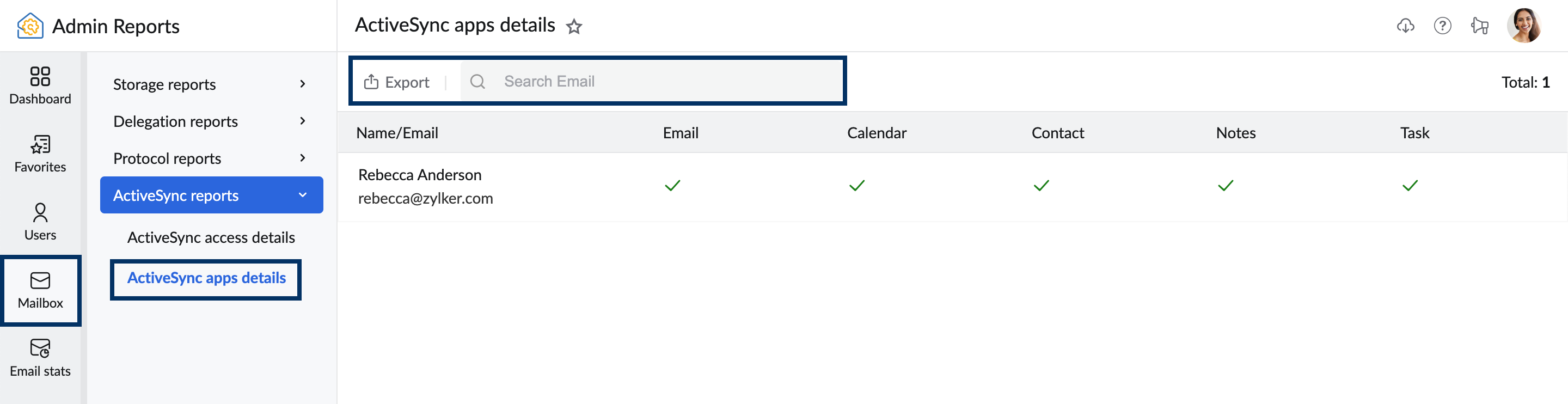 ActiveSync 应用程序报告