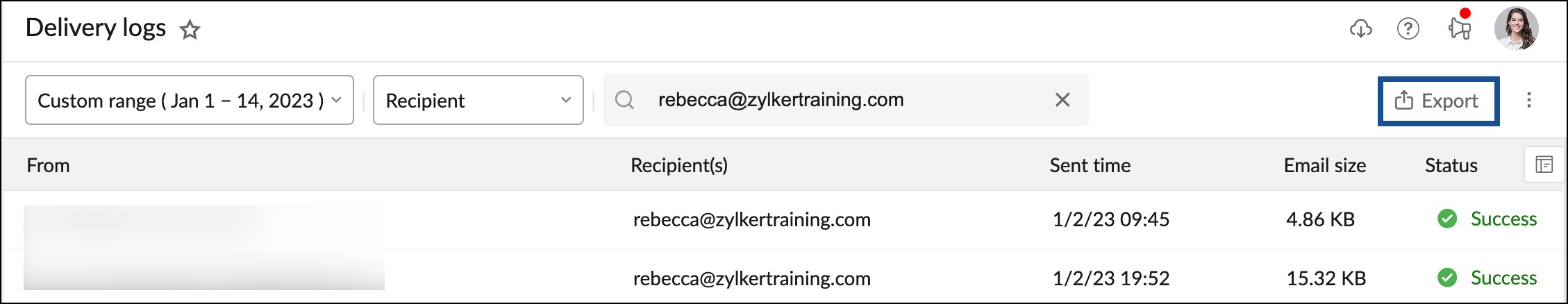 导出电子邮件传送日志