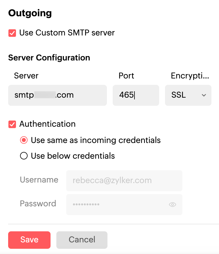 外发电子邮件的 SMTP 详细信息