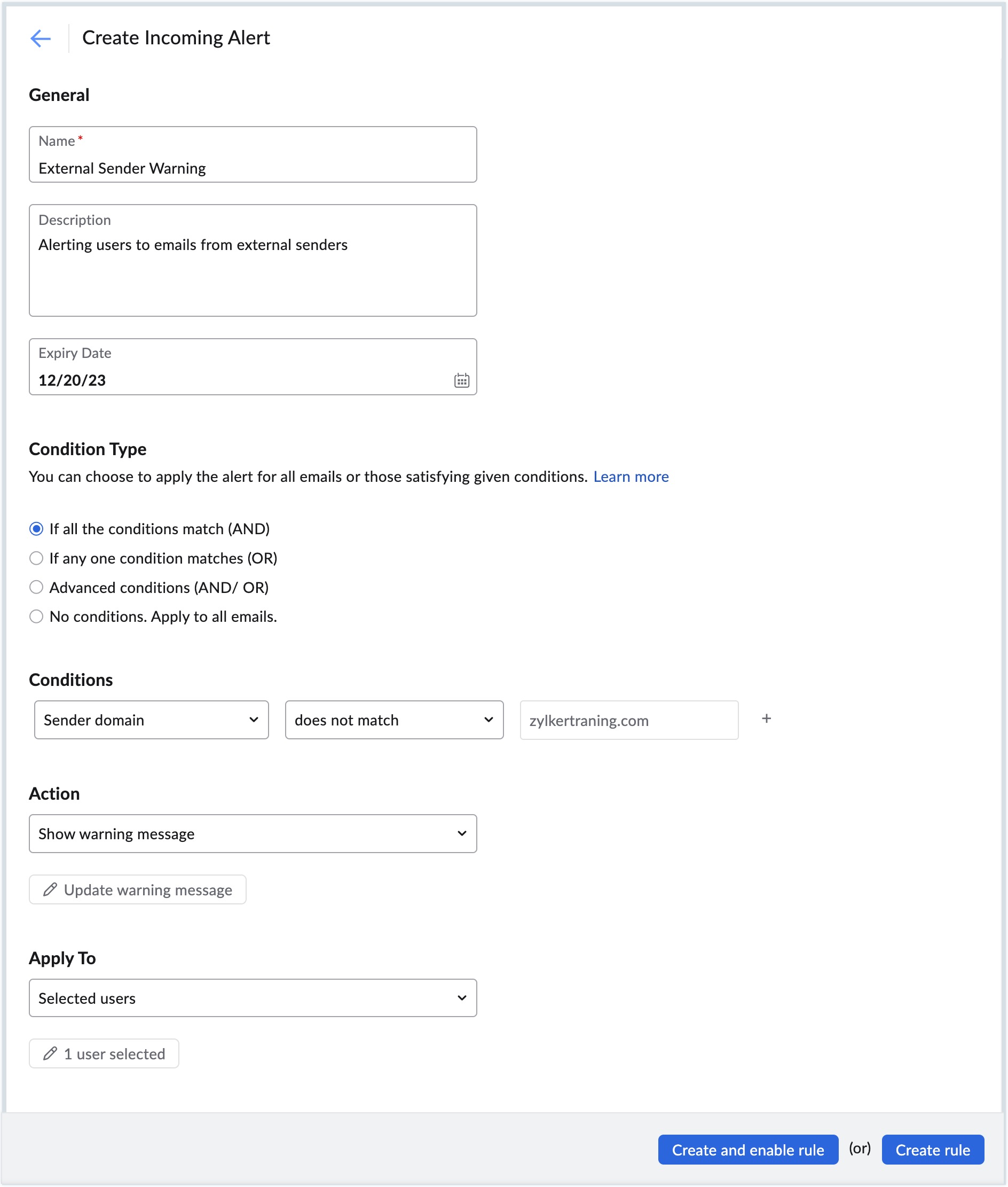 条件和操作 入站预警