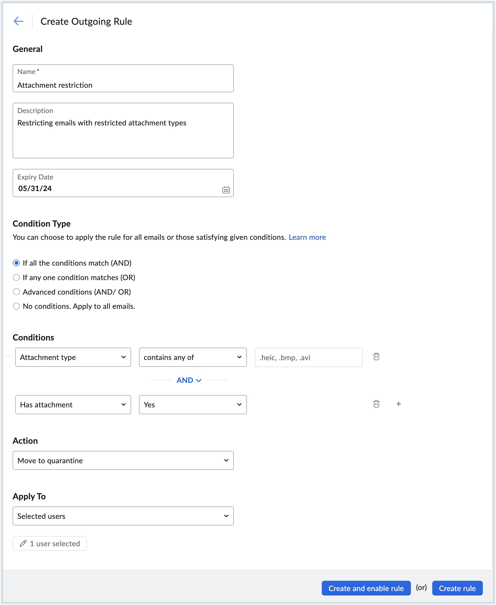 操作和条件 传出规则
