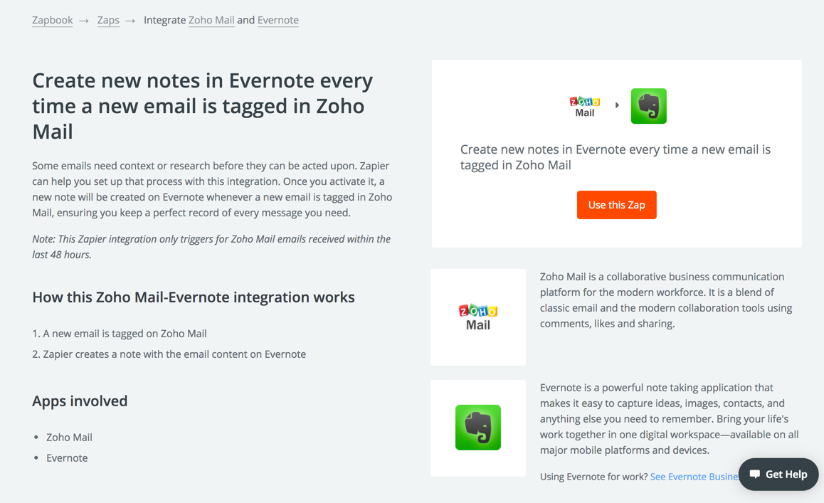 Zapier 与 Zoho Mail 的集成