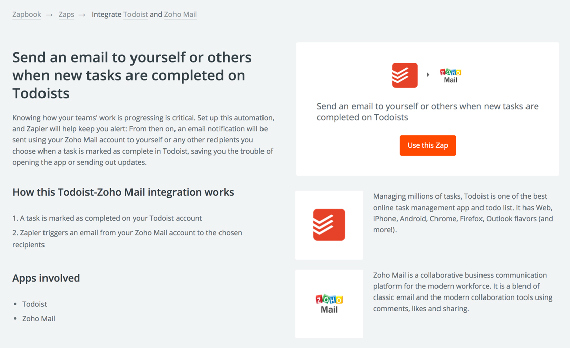 Todoist 与 Zoho Mail 的集成