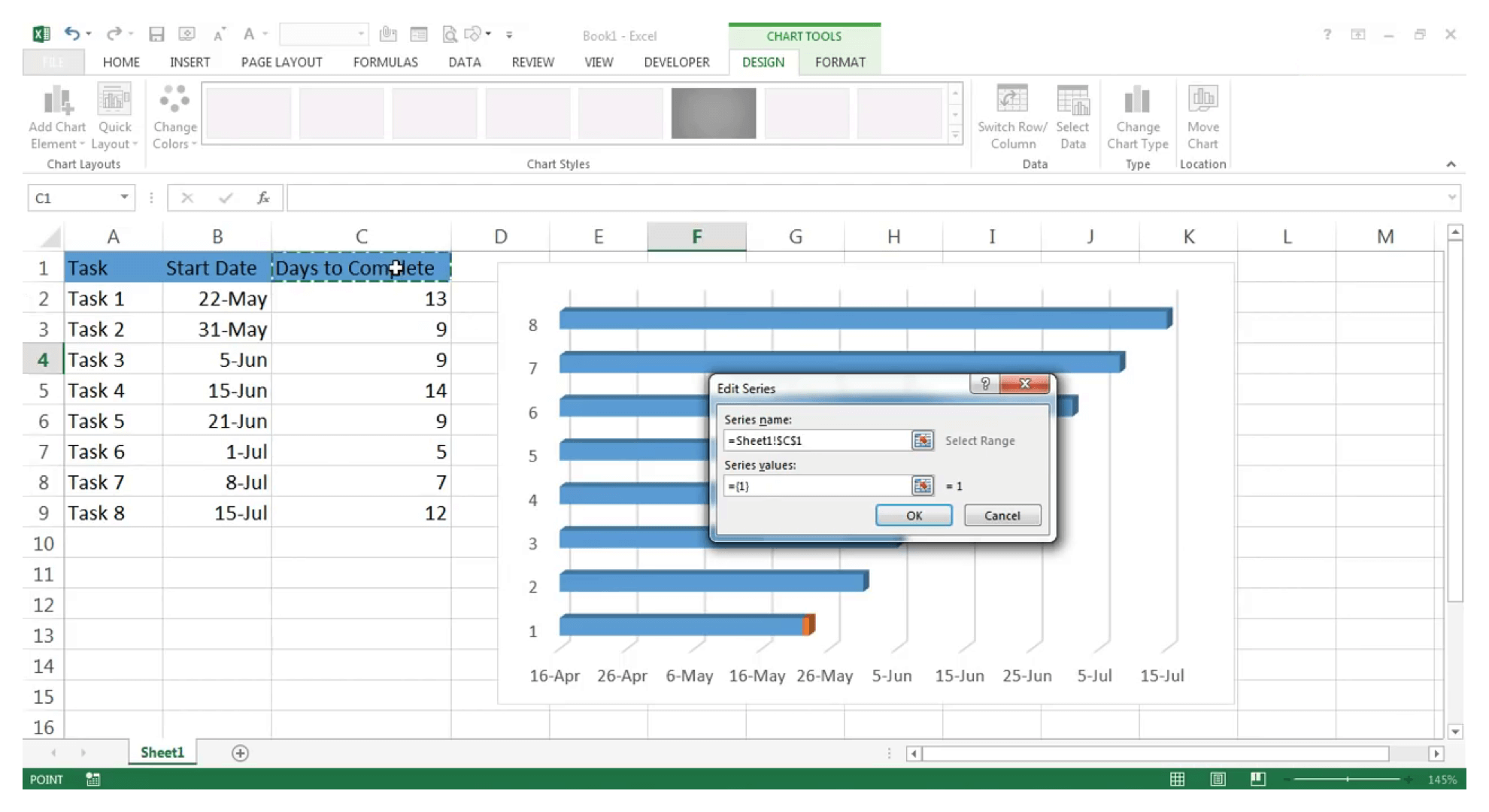 Excel 中的甘特图