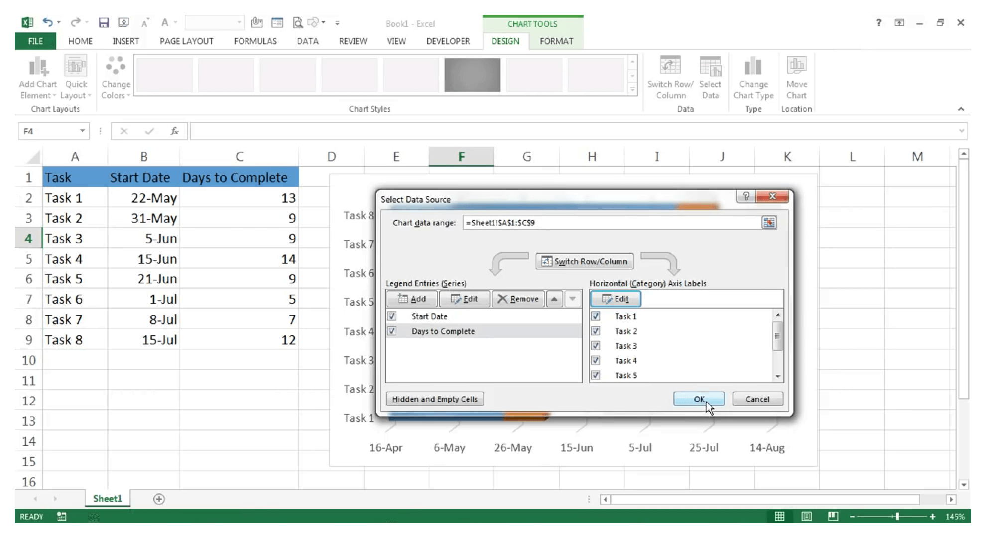 在 Excel 中创建甘特图