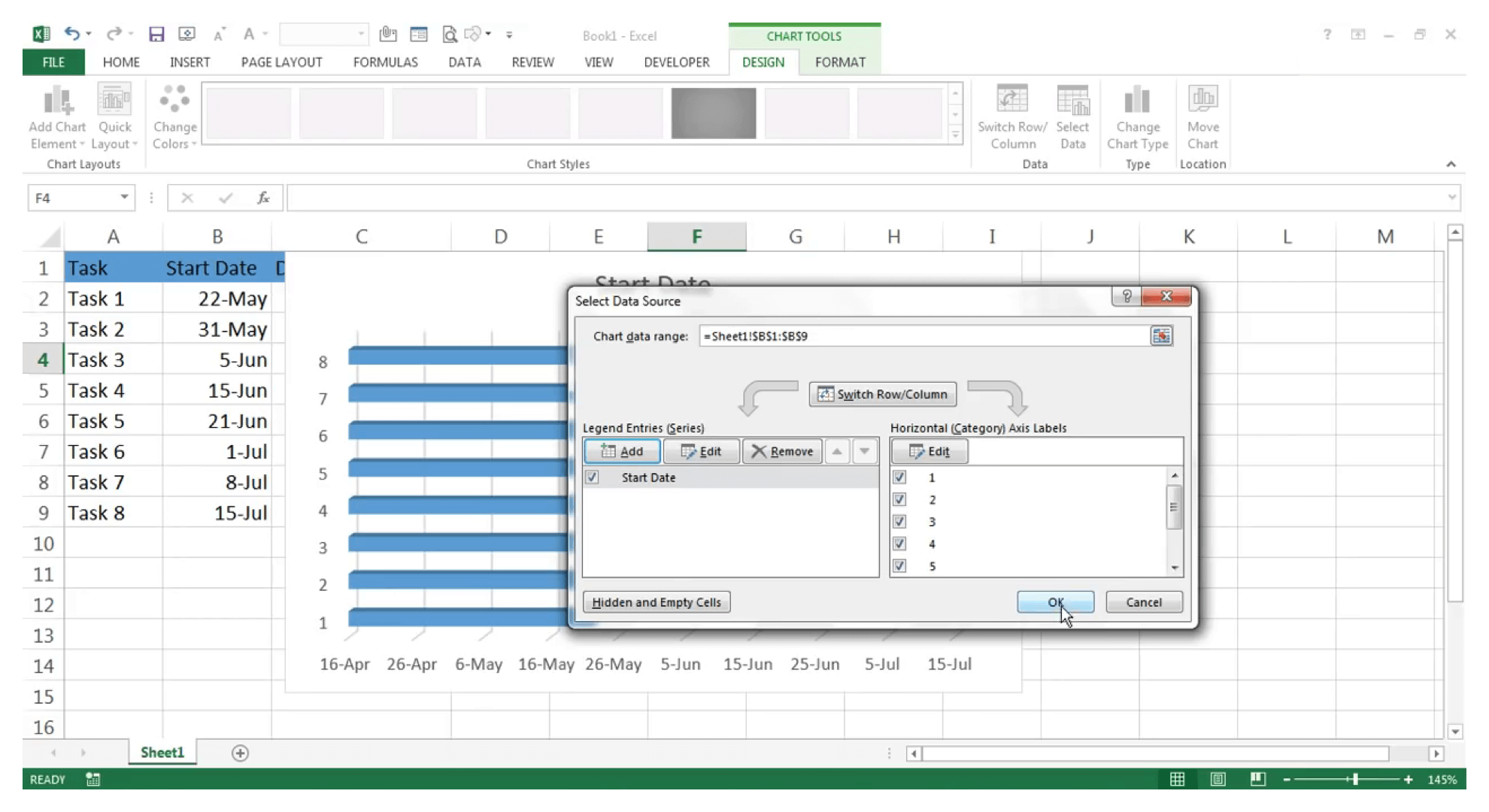 在 Excel 中创建甘特图