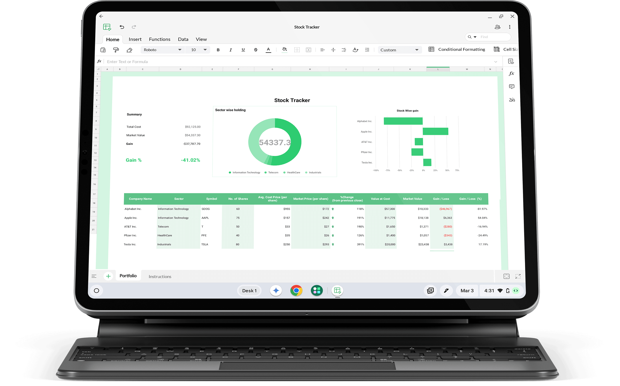 Chromebook 版 Zoho Sheet 概览