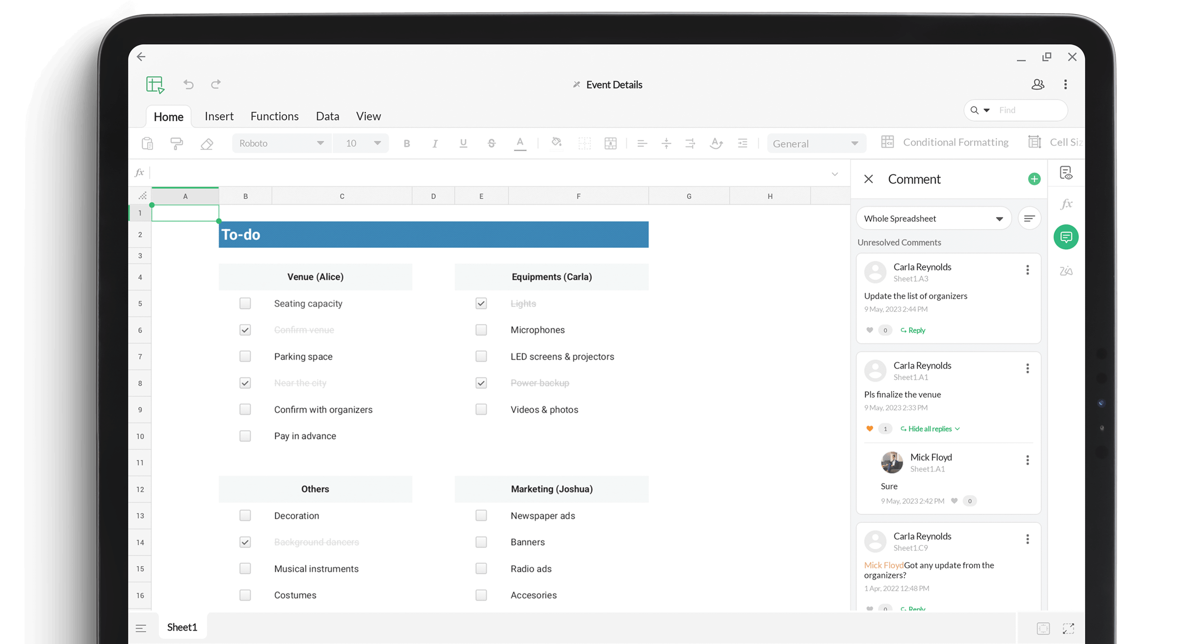 Zoho Sheet 的协作功能