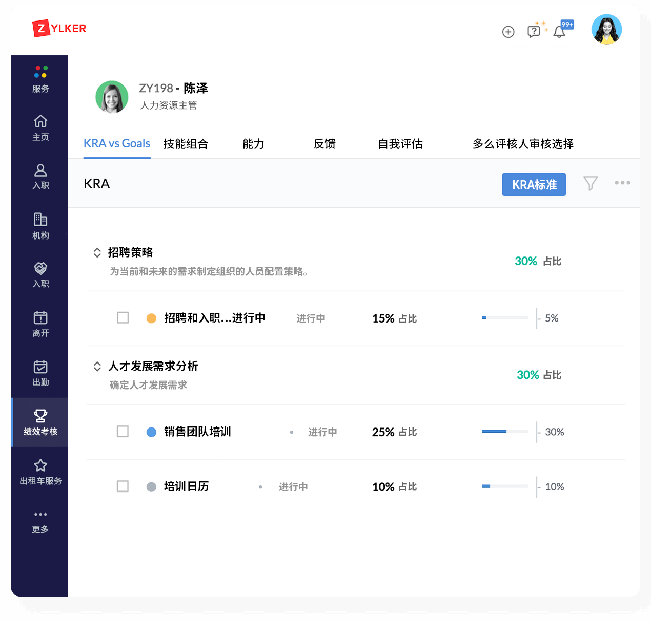 员工绩效管理系统中的KPI跟踪 - Zoho People